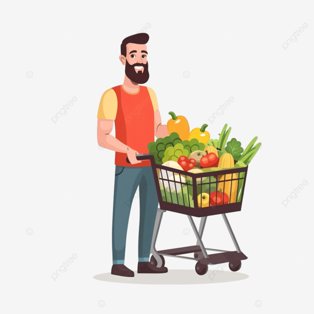 在超市买杂货的男人