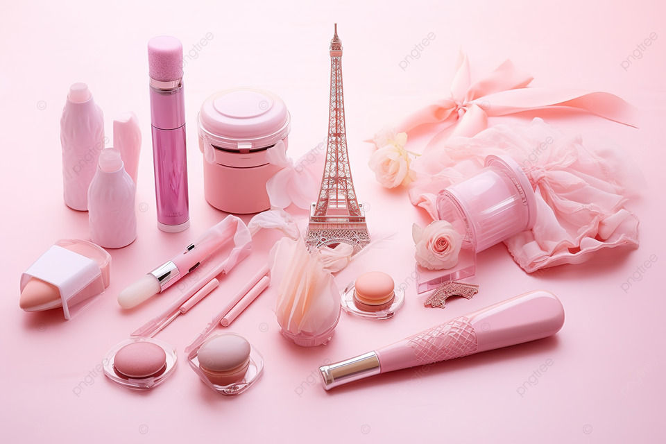 软背景表面上的粉红色美容产品