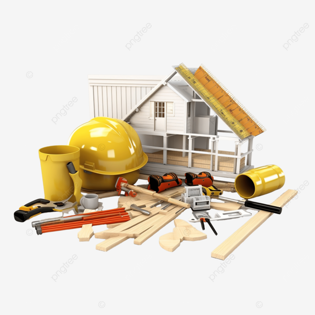 3d 套建筑材料和工具材料用于建筑 3d 插图