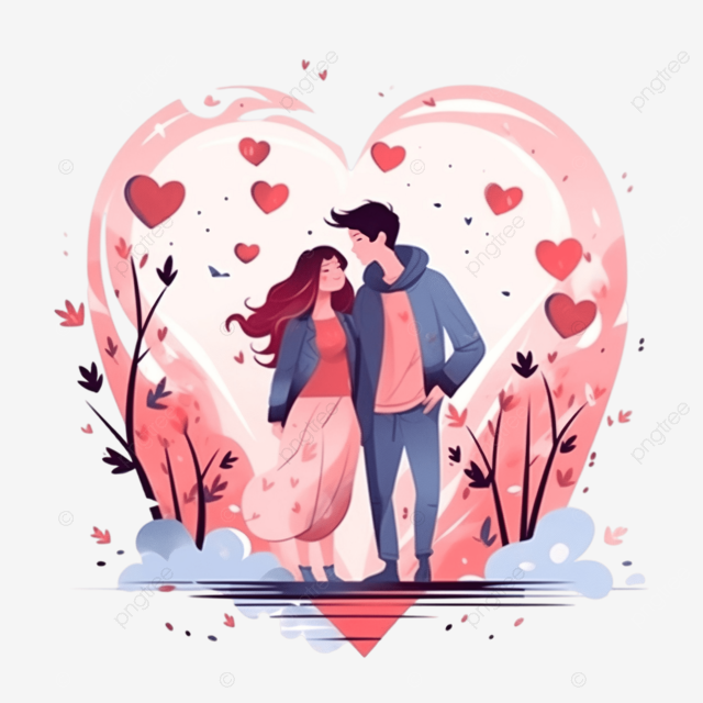 浪漫情侣插画爱情故事主题情侣恋爱生活方式概念卡片或情人节