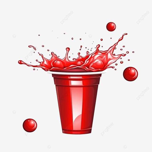 红色啤酒乒乓球插画塑料杯和球与泼啤酒传统派对饮酒游戏