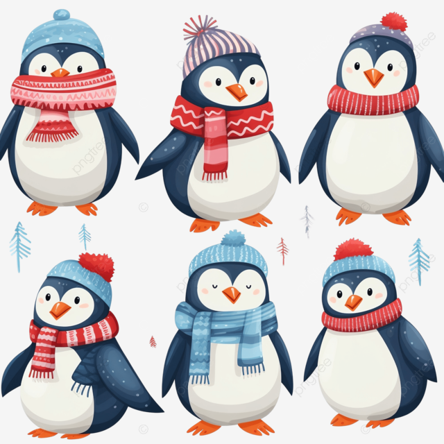 圣诞节无缝图案的可爱卡通企鹅与温暖的衣服冬季矢量图