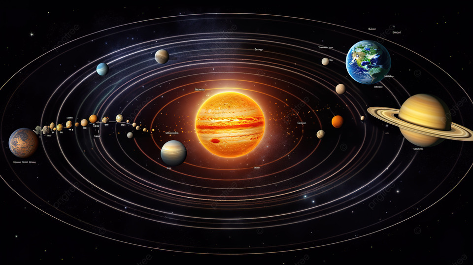 显示太阳系与行星和太阳的图表