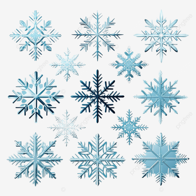 冬季雪花圣诞节降雪雪晶体磨砂冰雪花矢量插图集