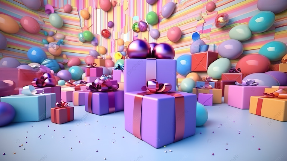礼品空间的节日 3D 渲染
