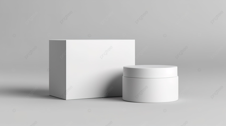 白色背景上的隔离化妆品霜包装和盒子，用于 3D 产品设计渲染