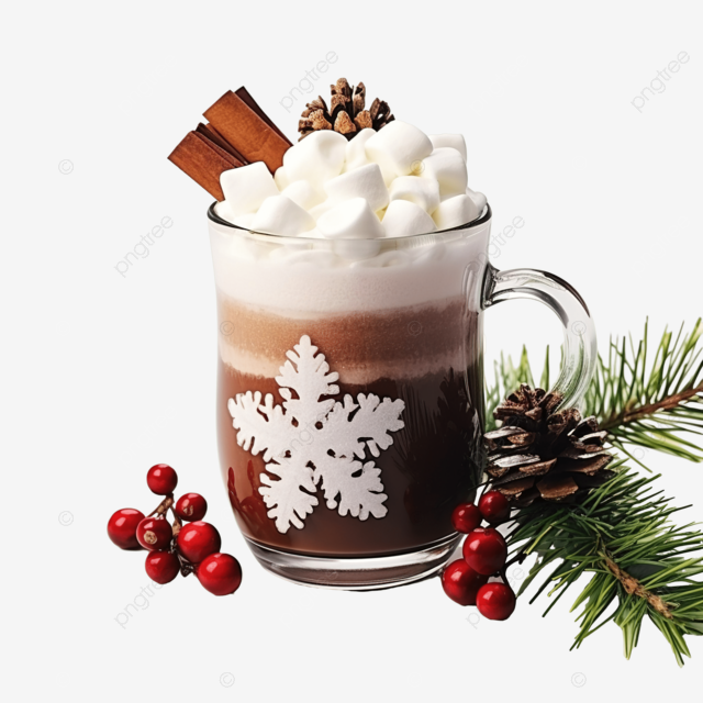 冬季温暖甜饮料巧克力与棉花糖与圣诞假期装饰