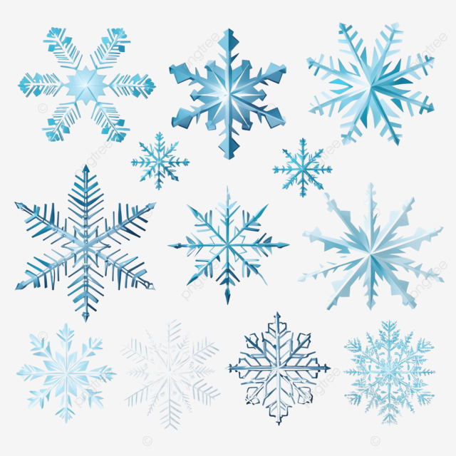 冬季雪花圣诞节降雪雪晶体磨砂冰雪花矢量插图集