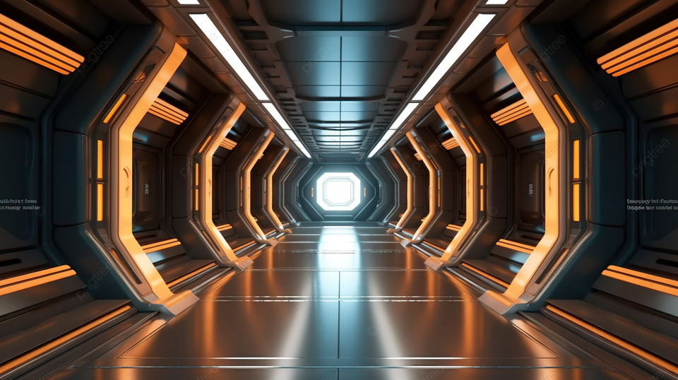 外星飞船或空间站 3d 渲染中的富有想象力的通道