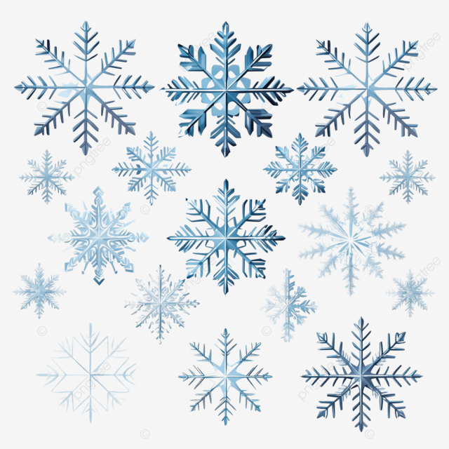 冬季雪花圣诞节降雪雪晶体磨砂冰雪花矢量插图集