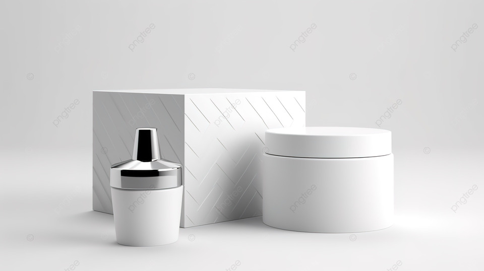 白色背景上的空白化妆品霜包装和盒子非常适合 3D 产品设计效果图
