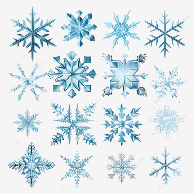 冬季雪花圣诞节降雪雪晶体磨砂冰雪花矢量插图集