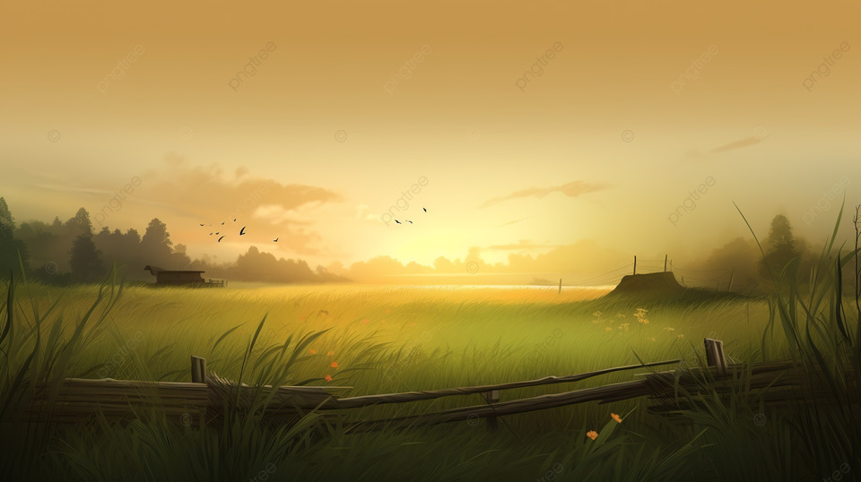 篱笆后面画着美丽日落的风景