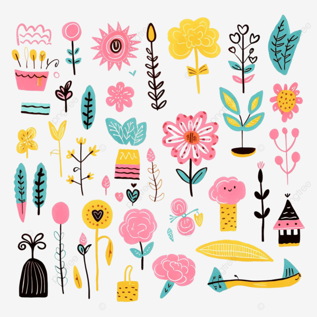 可爱的粉笔画有趣的涂鸦线剪贴画