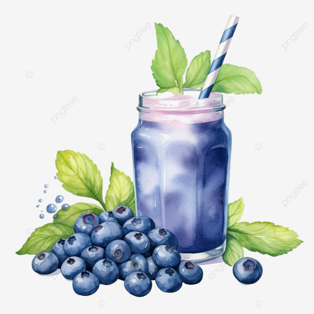 水彩果汁蓝莓剪贴画