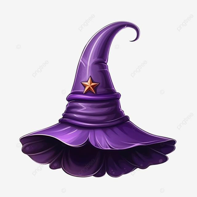 白色背景上紫色的女巫帽巫术插图卡通万圣节元素