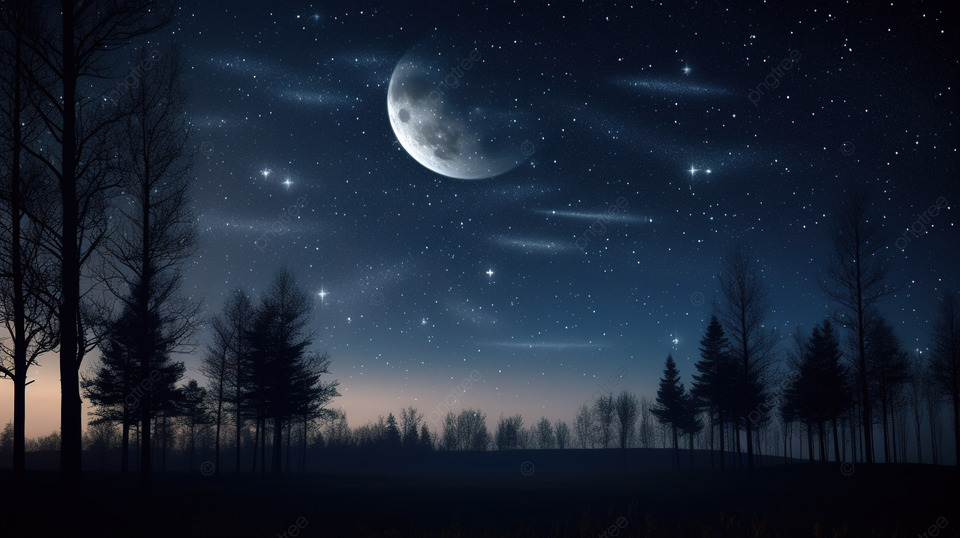 月亮与星星和夜空的美丽夜晚