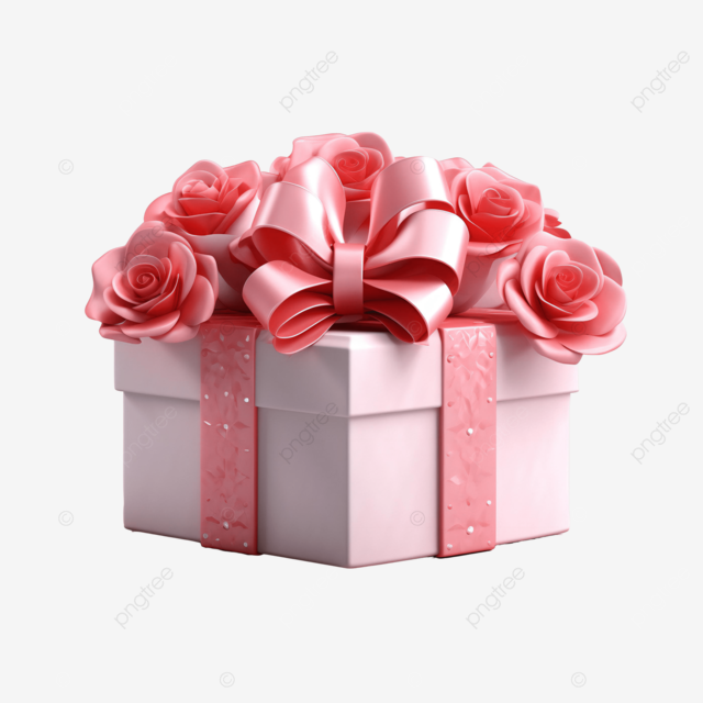玫瑰花蝴蝶结丝带立体3d生日礼物包装盒礼品盒装饰图案剪切画
