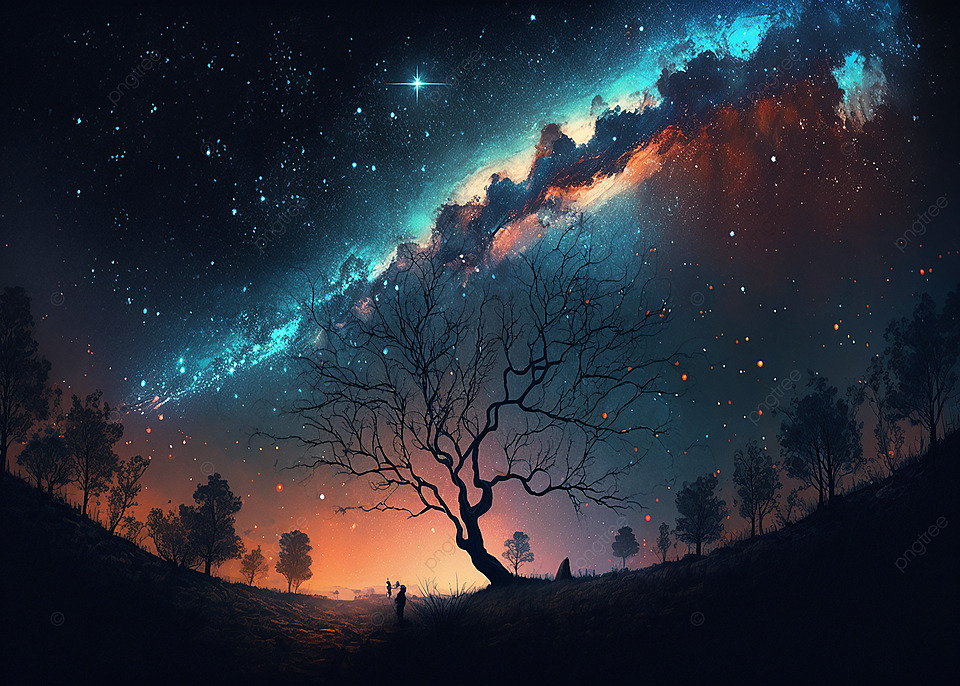 夜晚星空彩色梦幻场景