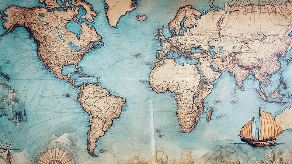 旅游广告背景插画地图
