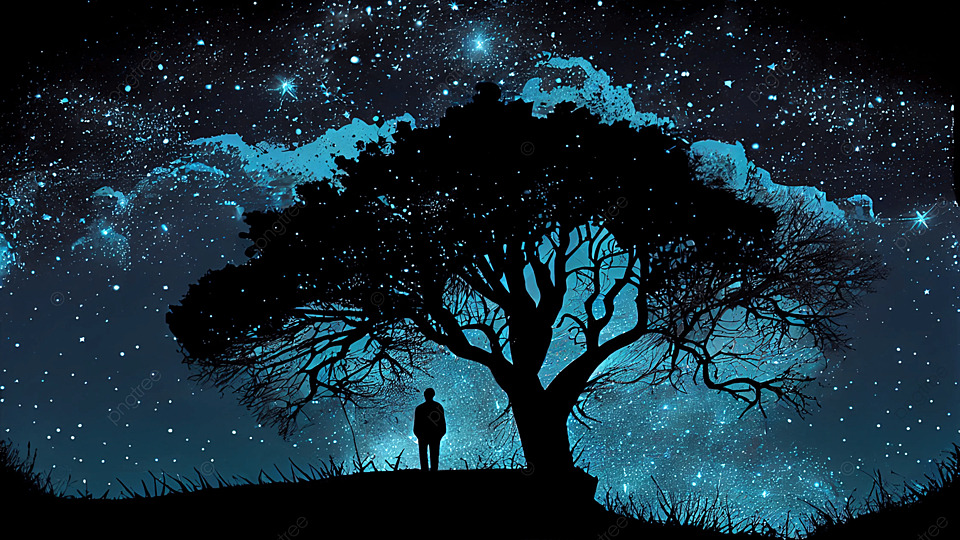 星空夜晚山丘背景