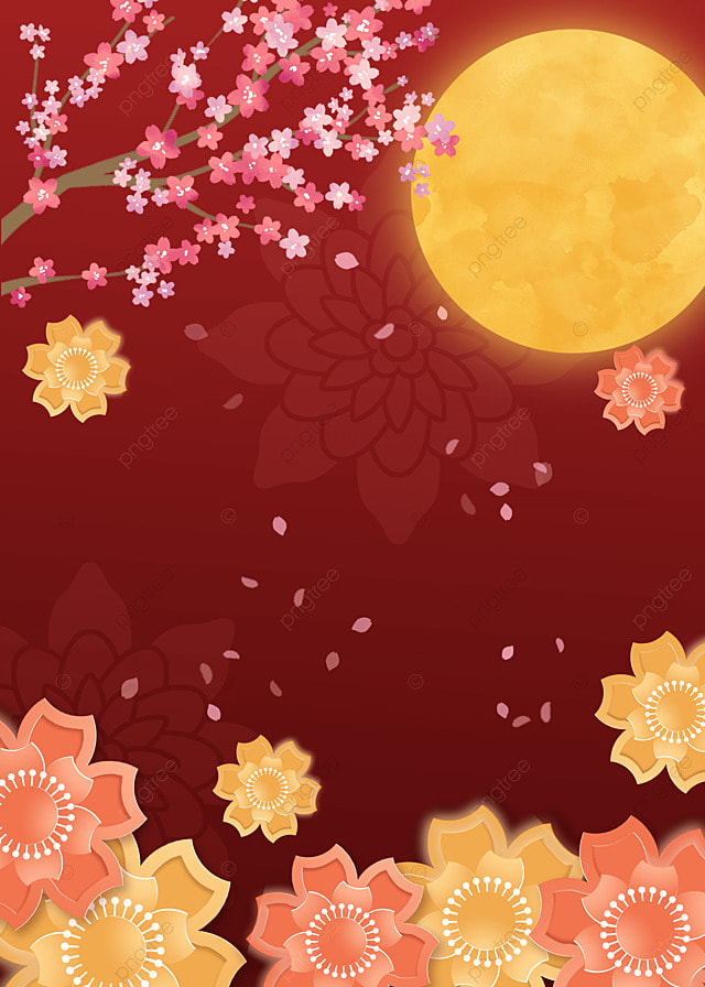 中秋节花朵红色简约背景