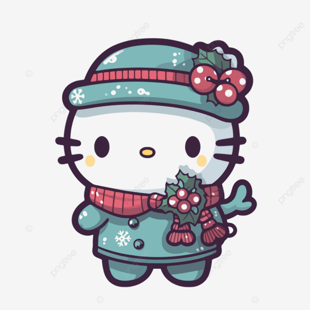 寒冷的冬天里的 Hello Kitty 卡通剪贴画矢量