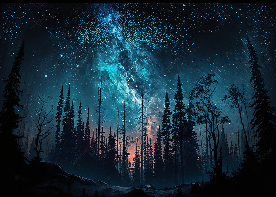 夜晚树林星空蓝色背景