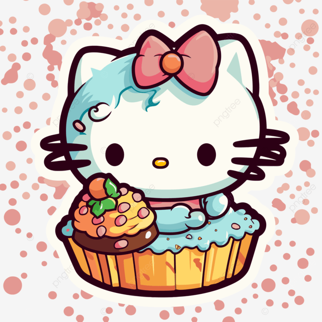 hello kitty 在纸杯蛋糕剪贴画矢量图上