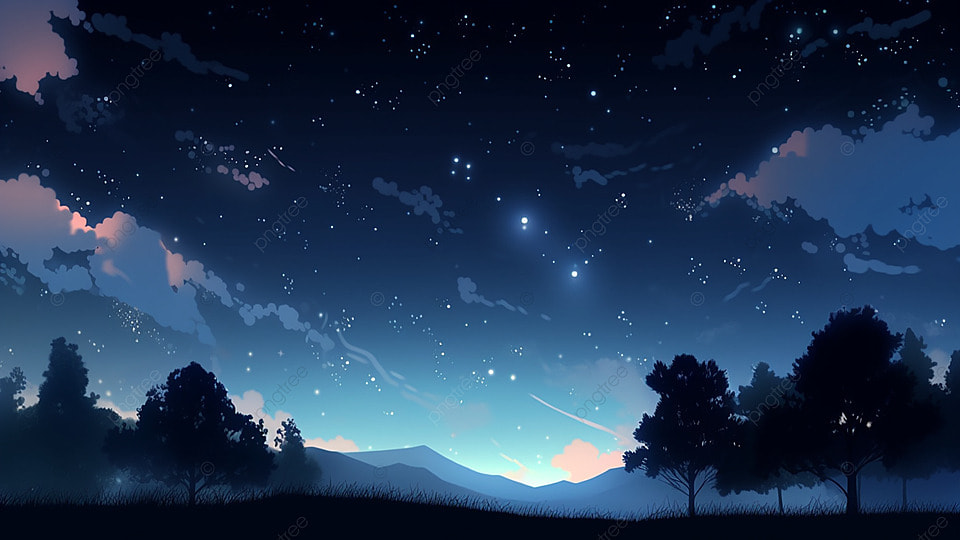 森林夜晚星空卡通广告背景