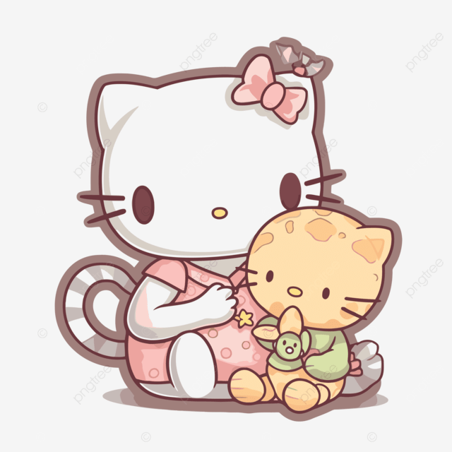 凯蒂猫与可爱的泰迪熊 aaaa 剪贴画矢量图