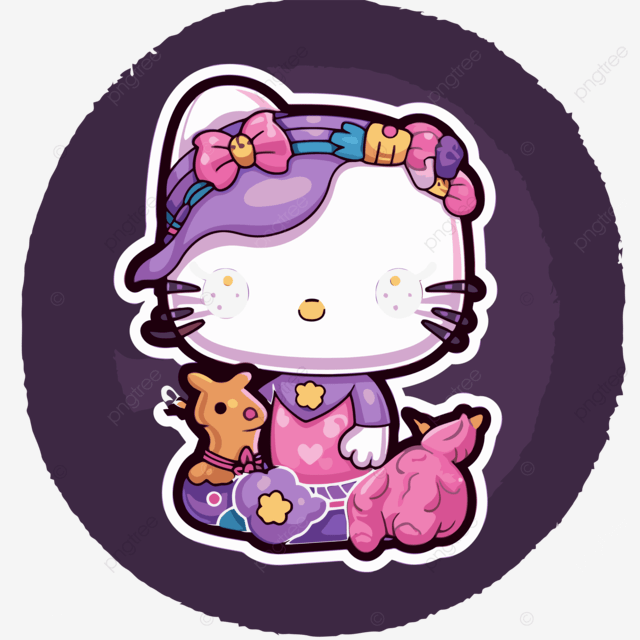 凯蒂猫坐在紫色背景剪贴画矢量上