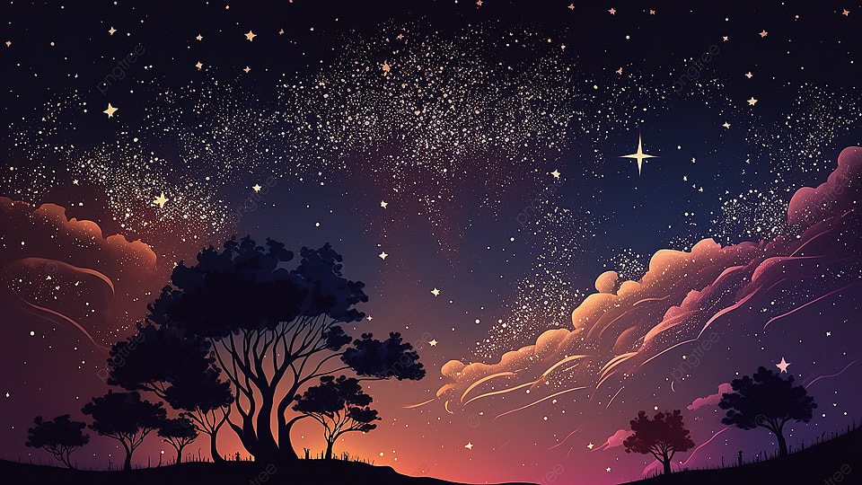 夜晚星空唯美插画背景
