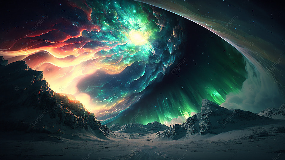 科幻绿色极光平行宇宙