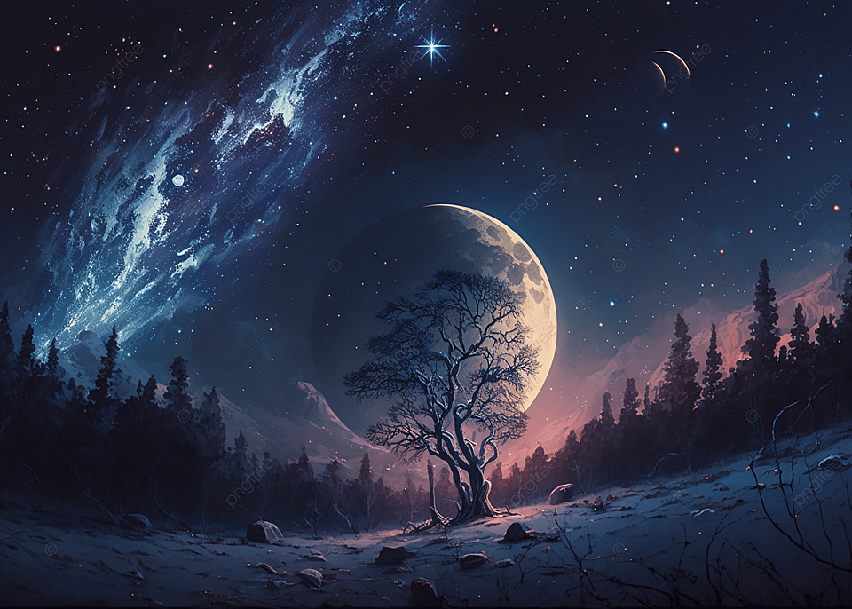 夜晚星空月亮梦幻背景