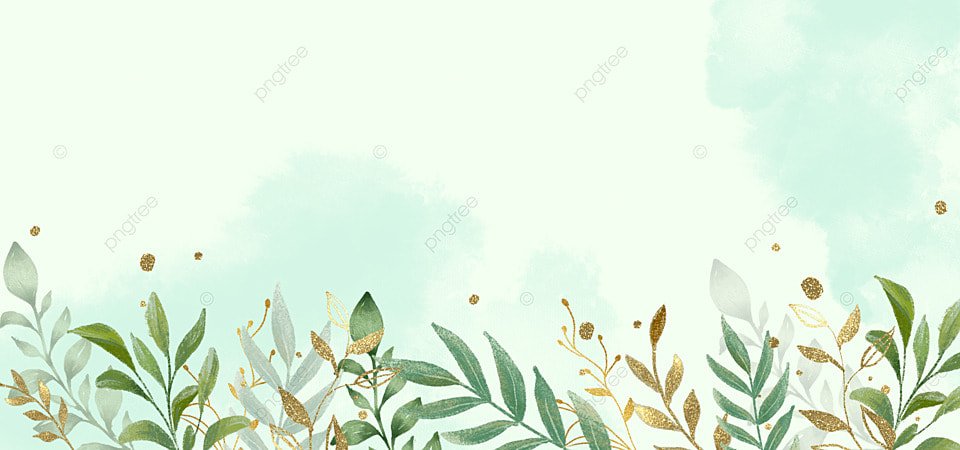 绿色植物叶片装饰金箔线条水彩