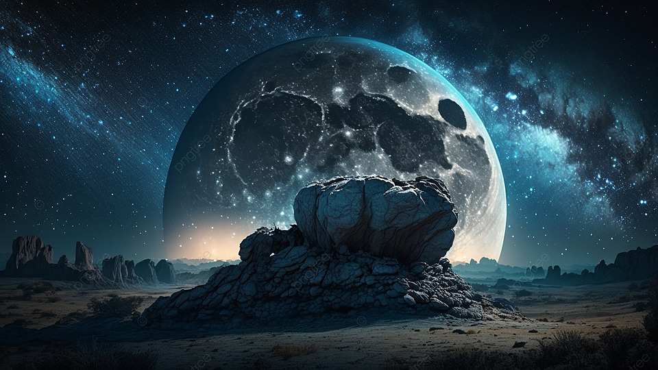 星空夜晚月亮插画背景