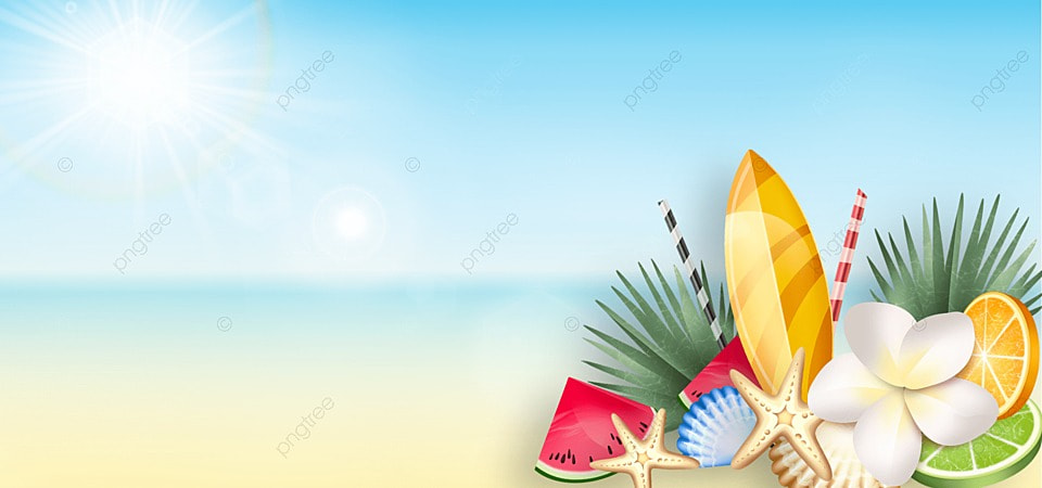 冲浪板和水果夏日海滩光效背景