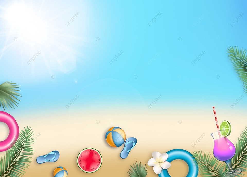 游泳圈和饮料夏日海滩灯光效果背景