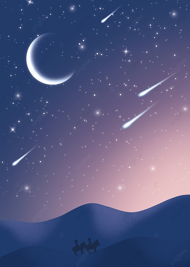 夜晚星空下骑马