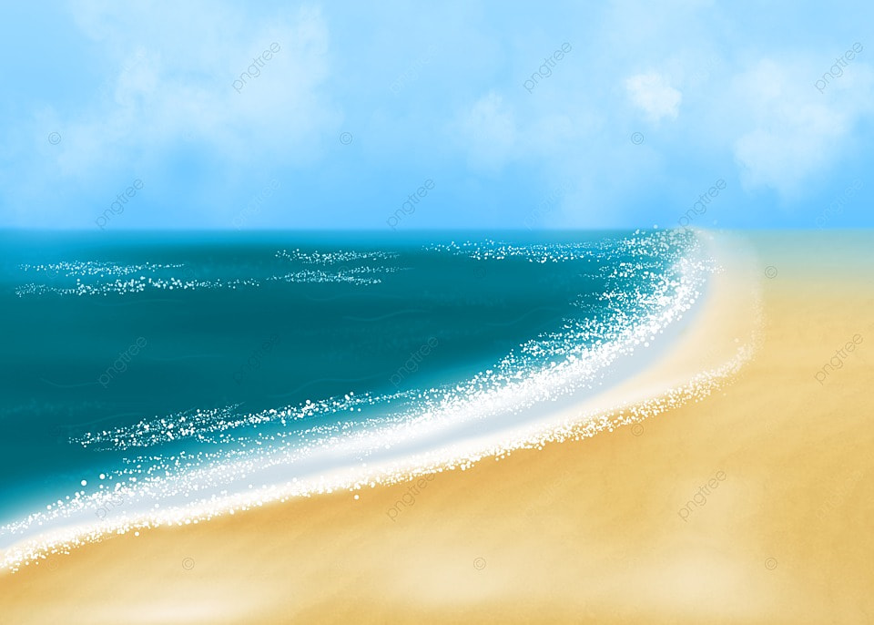 天空海面和沙滩水彩海洋沙滩背景