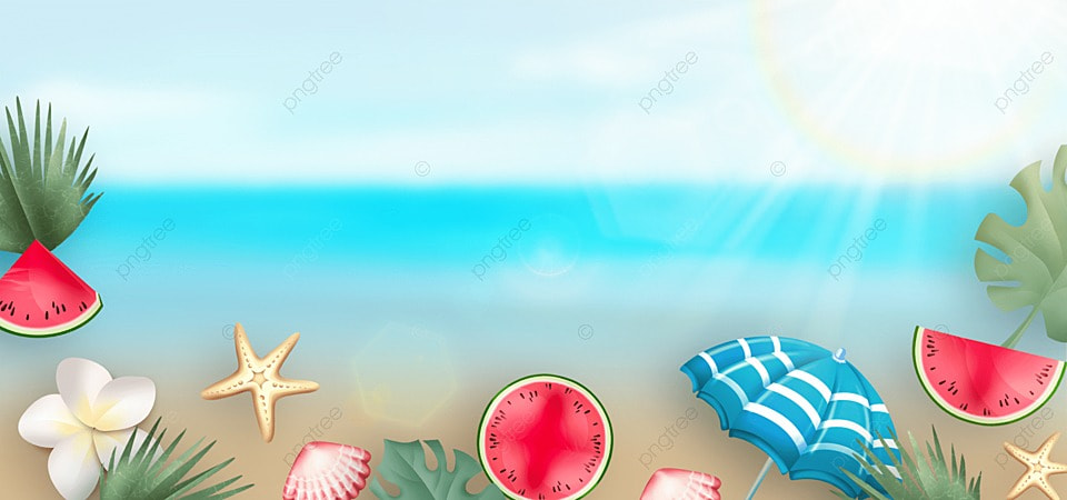 西瓜和雨伞夏日海滩灯光效果背景