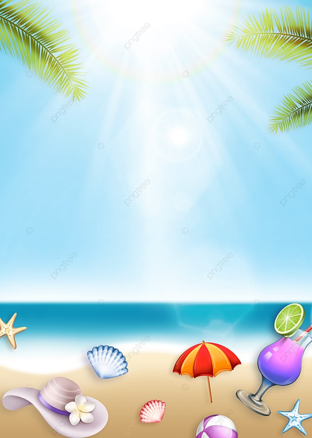 遮阳伞和贝壳夏日海滩灯光效果背景