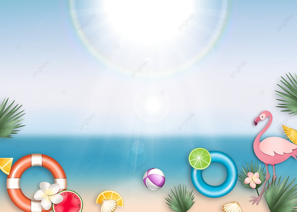 火烈鸟和游泳圈夏日沙滩灯光效果背景