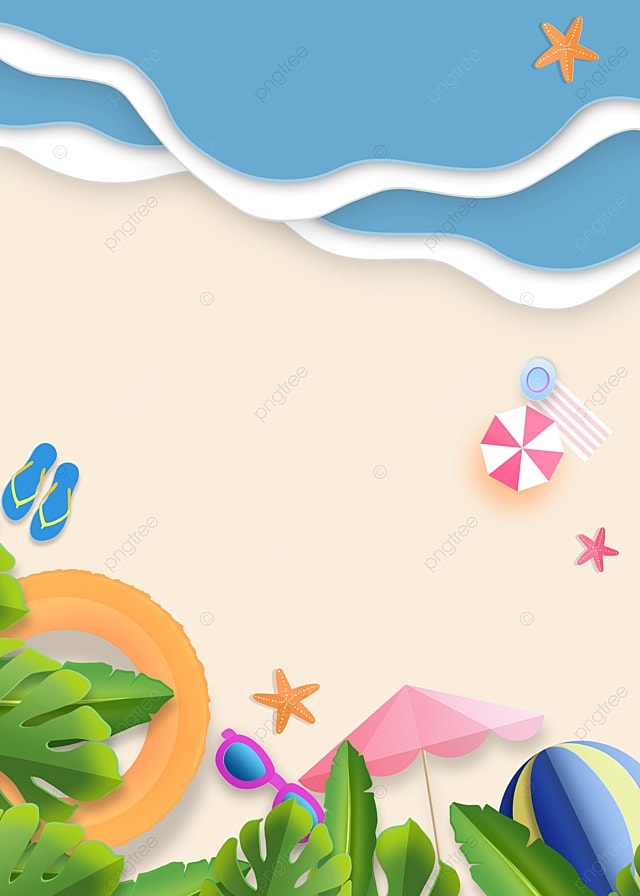 夏日沙滩游泳圈剪纸背景